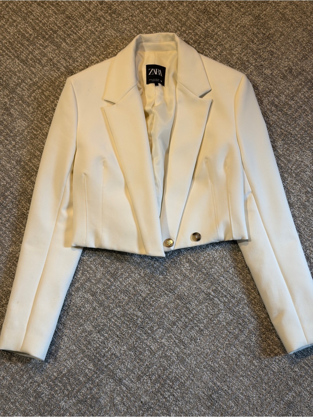 ZARA Cream Cropped Double-Breasted Blazer